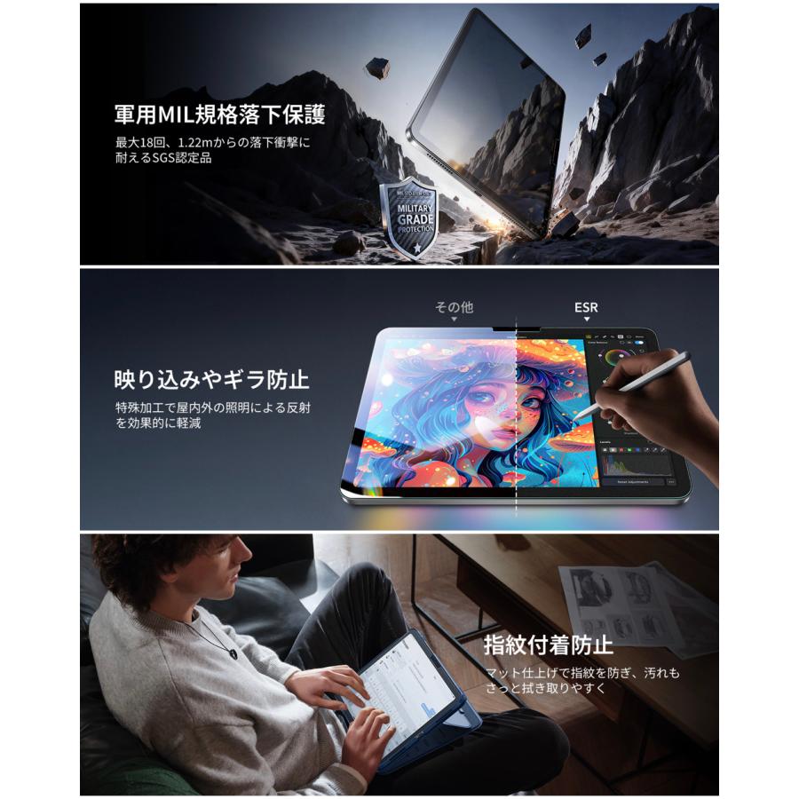 ESR 2枚入り ペーパーライク保護フィルム iPad A16 第11世代/第10世代