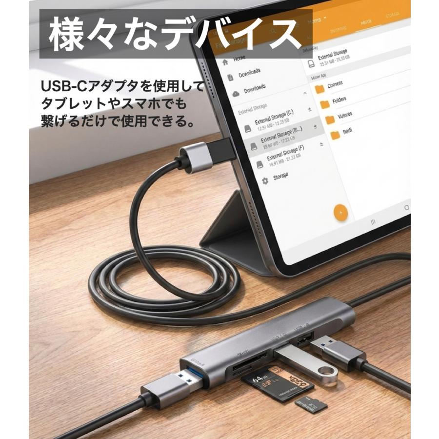 QGeem USBハブ USB-A 5in1 ハブ USB-C変換アダプター付 2mの超ロング