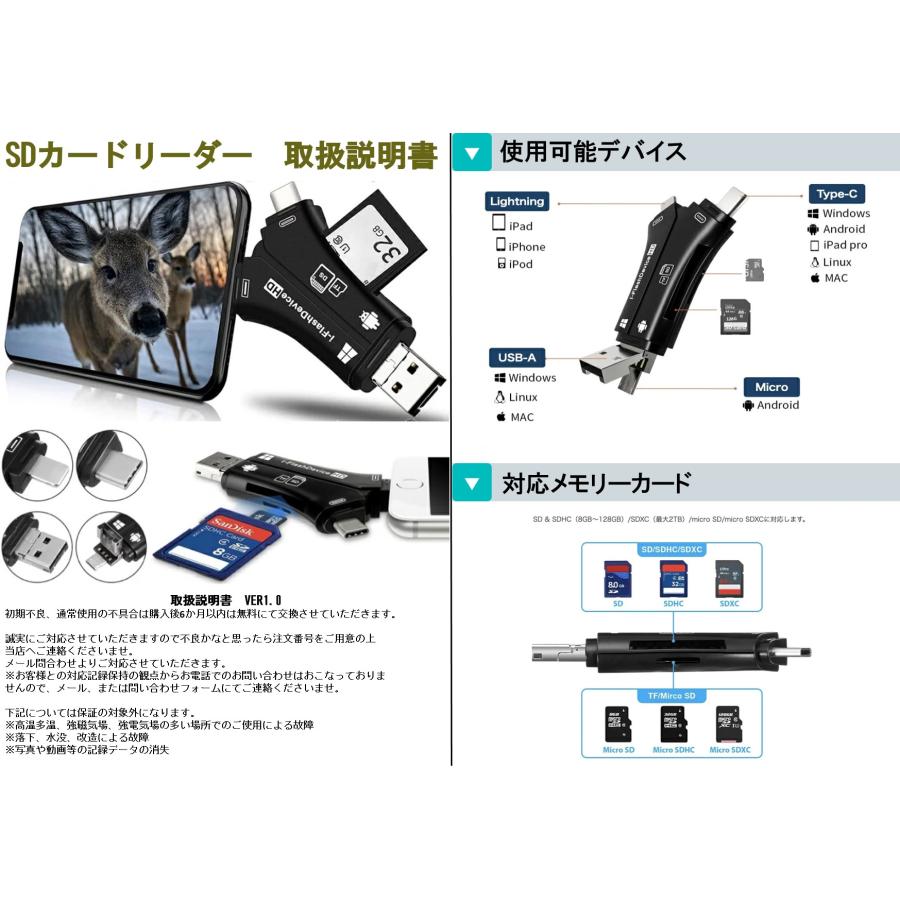 6ヵ月保証 スマホ SD カードリーダー microSD 32GB付 SDカードカメラリーダー USB メモリ iPhone Android iPad Mac Type-C 日本語取扱説明書付き｜bigupshop｜14