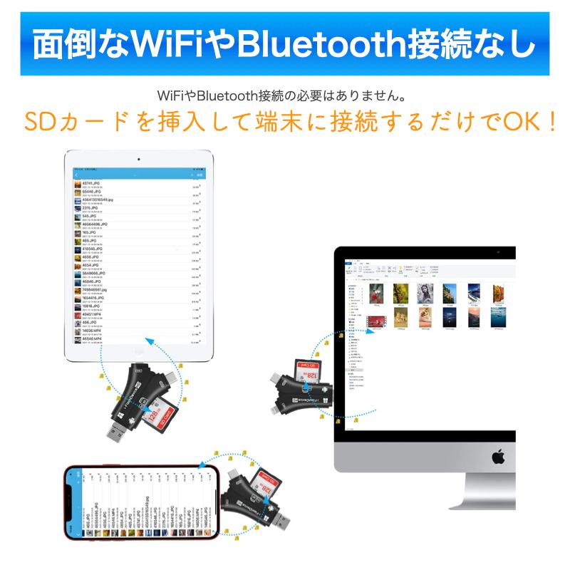 6ヵ月保証 スマホ SD カードリーダー microSD 32GB付 SDカードカメラリーダー USB メモリ iPhone Android iPad Mac Type-C 日本語取扱説明書付き｜bigupshop｜08