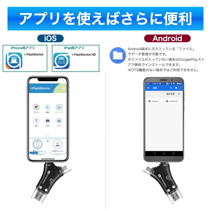 6ヵ月保証 スマホ SD カードリーダー microSD 32GB付 SDカードカメラリーダー USB メモリ iPhone Android iPad Mac Type-C 日本語取扱説明書付き｜bigupshop｜09
