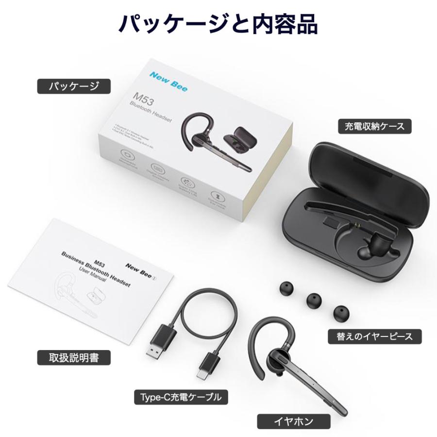 New Bee ワイヤレスイヤホン Bluetooth 片耳 ヘッドセット ハンズ