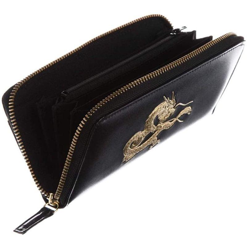 日本製・綿100% 皇帝龍 ラウンド 財布 風水 秘伝 金運 アップ 本金箔