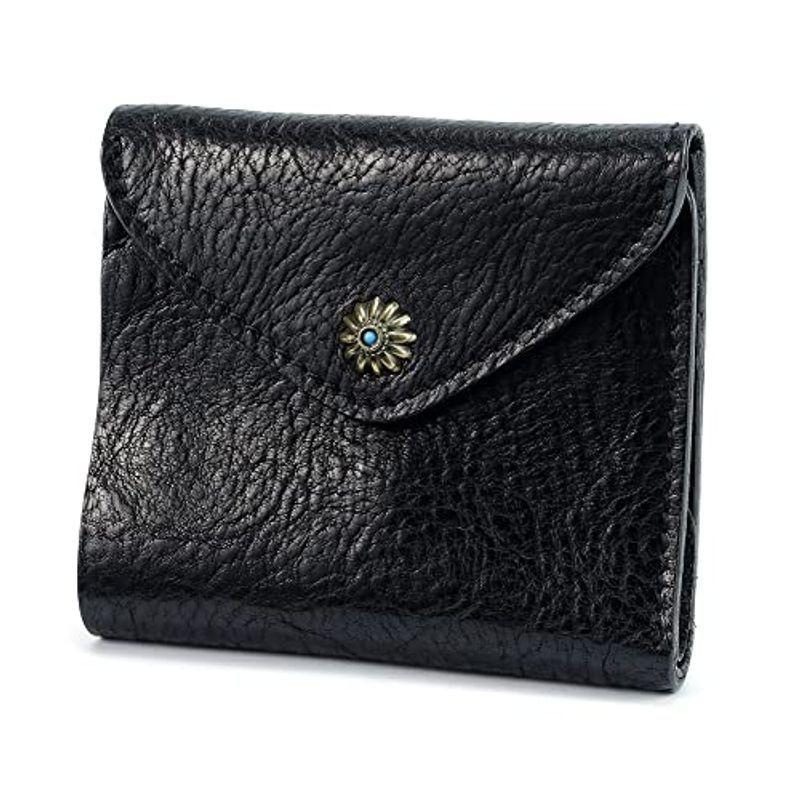 Ijun財布 薄い レディース 二つ折り 植物タンニンなめし牛革 レディース コンパクト コンパクト ビンテージ加工 二つ折り 付属ポケット付き ビッグウェイブ プレゼント スナップボタン 中古 正規