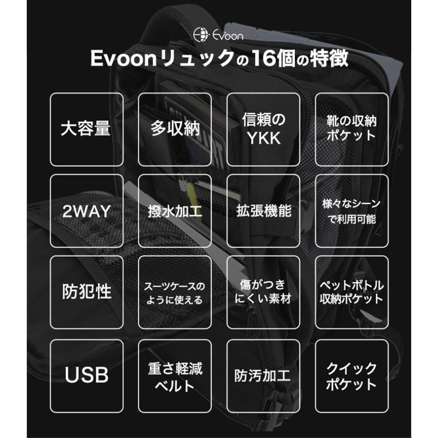 公式 Evoon マルチビジネスリュック2.0 ビジネスリュック メンズ リュック 大容量 多収納 多機能 USB YKK 撥水 出張 旅行 ビジネスバッグ バックパック | Evoon | 01