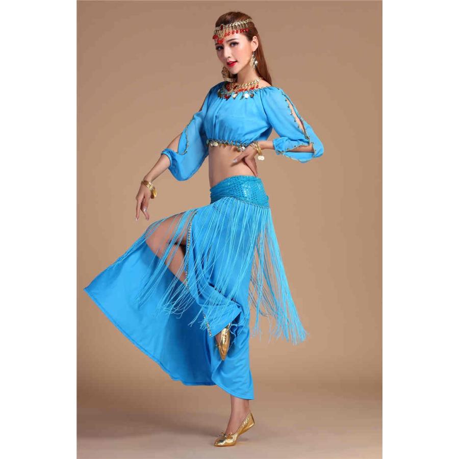 ベリーダンス衣装トップス スカート ヒップスカーフ　レッスン着 ステージ衣装 イェロー　パープル　ブルー　水色　ローズ　レッド  フリンジ　dp062z |  | 02