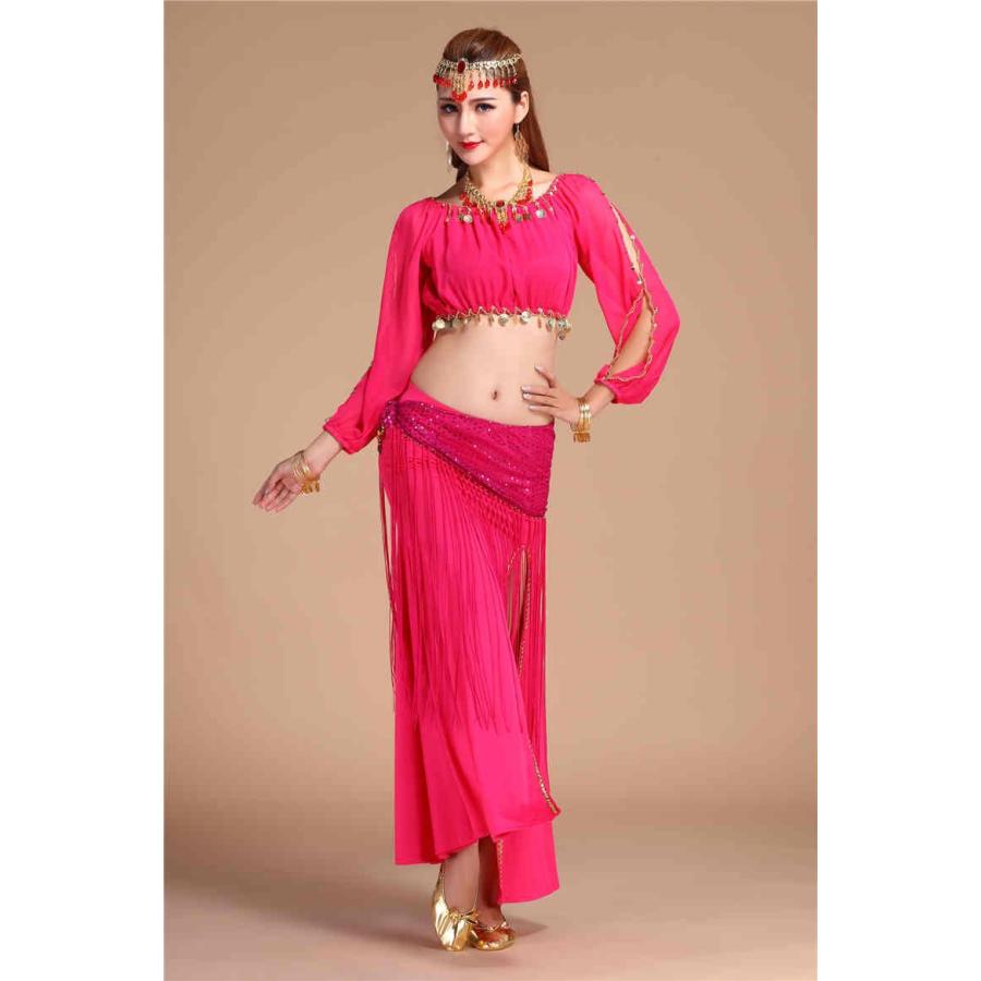 ベリーダンス衣装トップス スカート ヒップスカーフ　レッスン着 ステージ衣装 イェロー　パープル　ブルー　水色　ローズ　レッド  フリンジ　dp062z |  | 04