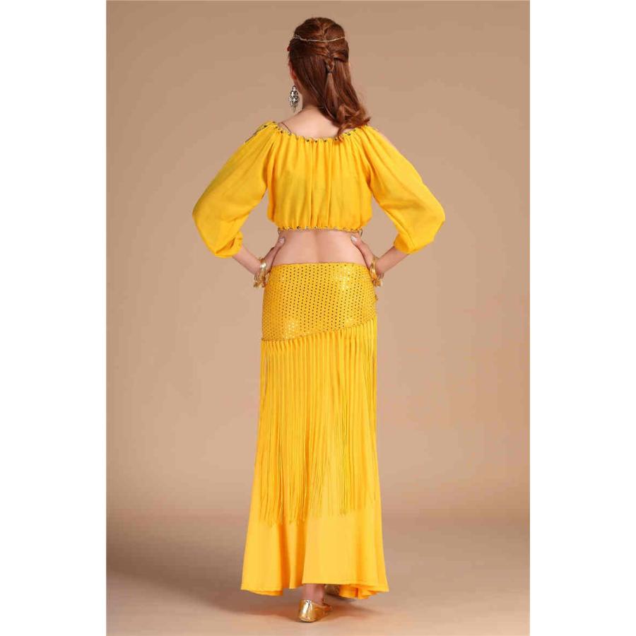 ベリーダンス衣装トップス スカート ヒップスカーフ　レッスン着 ステージ衣装 イェロー　パープル　ブルー　水色　ローズ　レッド  フリンジ　dp062z |  | 05