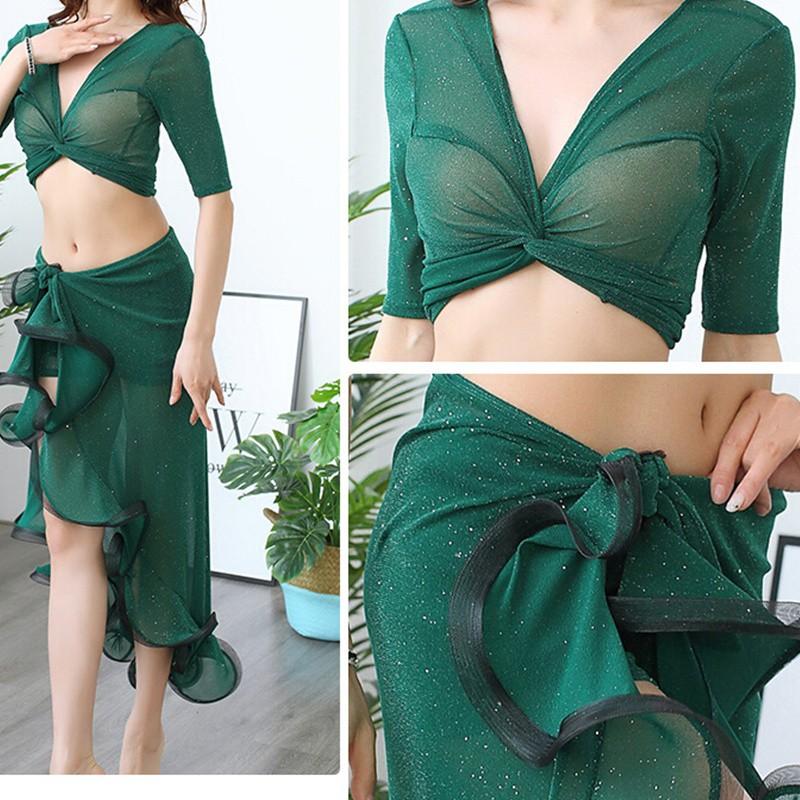 ベリーダンスセット ステージ衣装 イベント レッスン着 2点セット トップス/スカート 練習用 演出服 発表会  2style 4カラー入荷 |  | 12