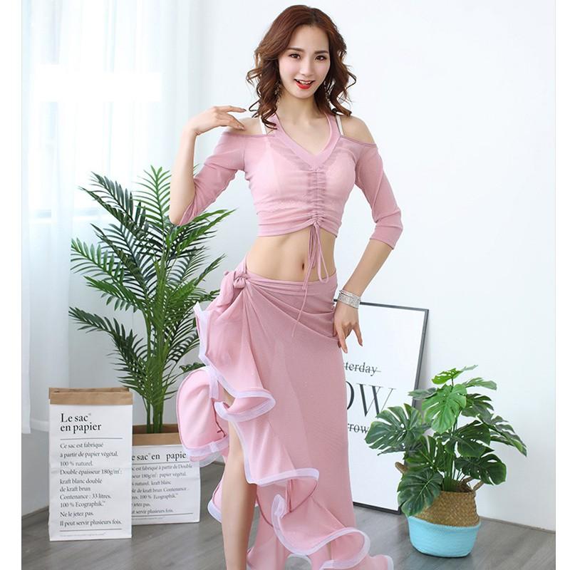 ベリーダンスセット ステージ衣装 イベント レッスン着 2点セット トップス/スカート 練習用 演出服 発表会  2style 4カラー入荷 |  | 05