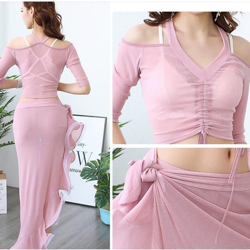 ベリーダンスセット ステージ衣装 イベント レッスン着 2点セット トップス/スカート 練習用 演出服 発表会  2style 4カラー入荷 |  | 06