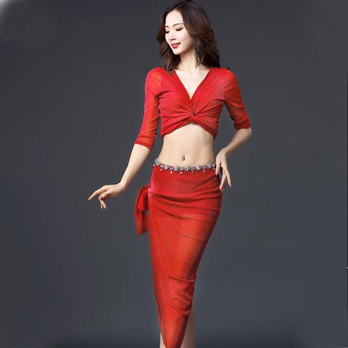 べリーダンス衣装 舞台衣装 レッスン着 社交ダンス衣装 練習着 上下2点セット トップス スカート 発表会 イベント コスプレ BELLY DANCE |  | 02