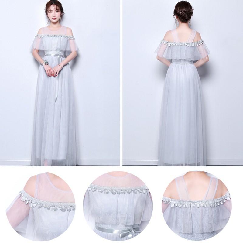 ドレスロングワンピース　ウェディング 花嫁 披露宴 結婚式　卒業式 あずき色　グレー　シャンペン　ホワイト　レッド |  | 12