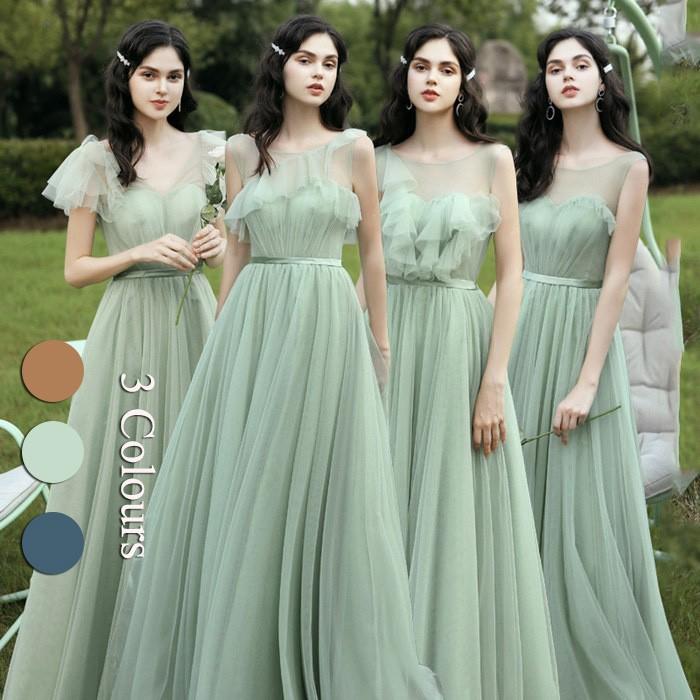 結婚式 ロングドレス ブライズメイドドレス ワンピース フレア マキシ丈 Aライン フォーマル パーティードレス 二次会 演奏会 披露宴 卒業式 発表会 グリーン Lf422z Cute Family 通販 Yahoo ショッピング