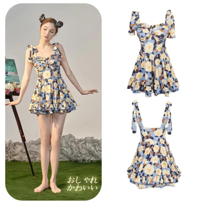 レディースワンピース水着 夏 シンプル 女性 おしゃれ 涼しい 魅力的 花柄 オシャレ カップ付き バット付き　海 プール 温泉 体型カバー オールインワンタイプ | 