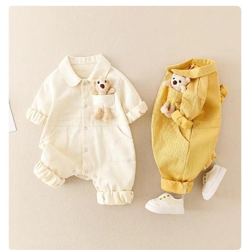 長袖 ロンパース デニム素材 女の子男の子 オールインワン 子供 服 カッコイイ 可愛い 熊さん キッズ 赤ちゃん オシャレ 写真 着替えやすい オムツ着替え |  | 07