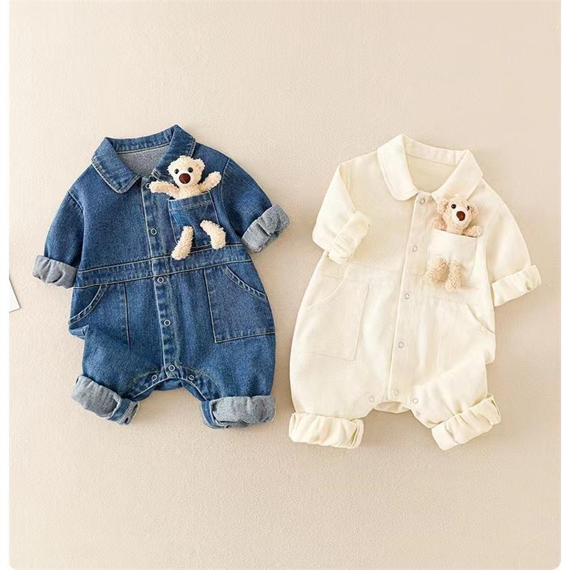 長袖 ロンパース デニム素材 女の子男の子 オールインワン 子供 服 カッコイイ 可愛い 熊さん キッズ 赤ちゃん オシャレ 写真 着替えやすい オムツ着替え |  | 08