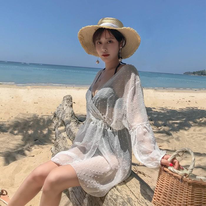 体型カバー 水着の上に着る ビーチガウン リゾート ポンチョ トップス