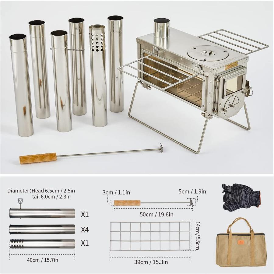 キャンプ テント 薪 ストーブ 6セクション 煙突 パイプ付き 3つの窓 ポータブル ウッド ストーブ アウトドア クッキング |  | 07