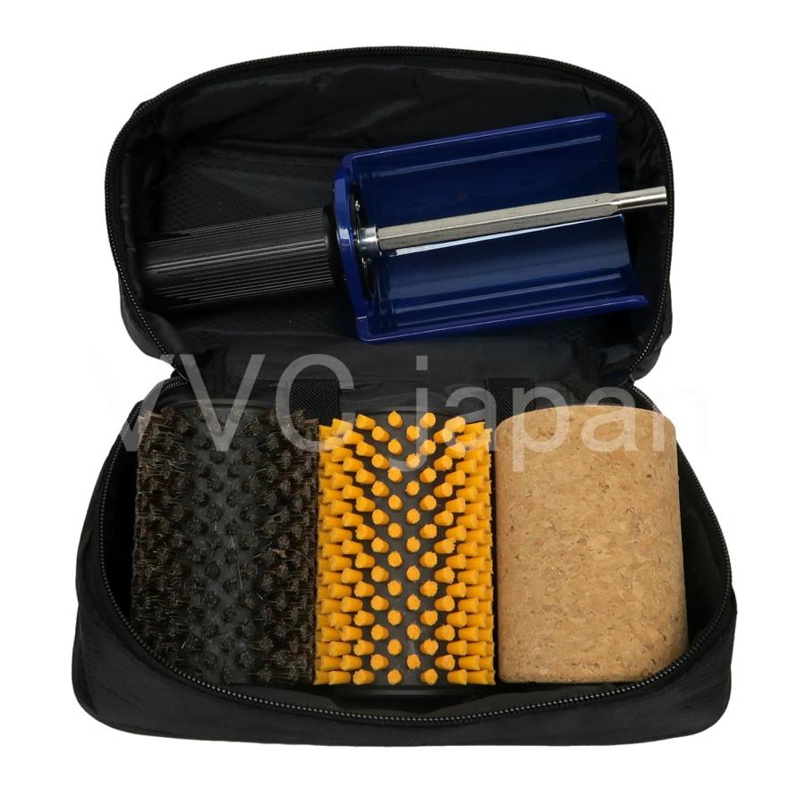 スノーボード（スキー）ワックス掛けブラシ　回転ブラシセット ベアリング入りハンドル ブラシ３個セット ナイロン 馬毛  コルク |  | 01