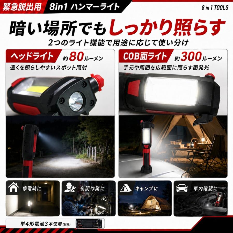 緊急脱出 ハンマーライト 多機能 8in1 車載 防災グッズ ガラス割り