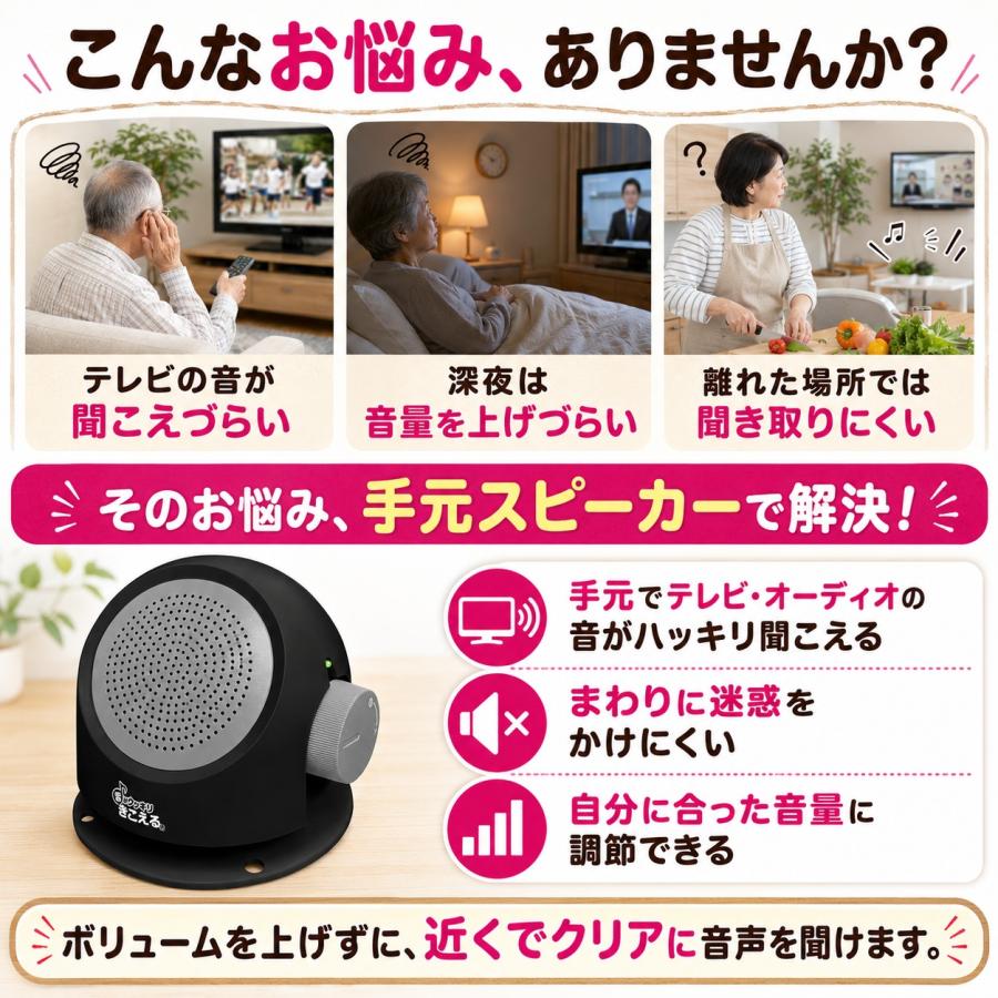 手元スピーカー 音がクッキリきこえる君 コード長5m 有線タイプ 電池