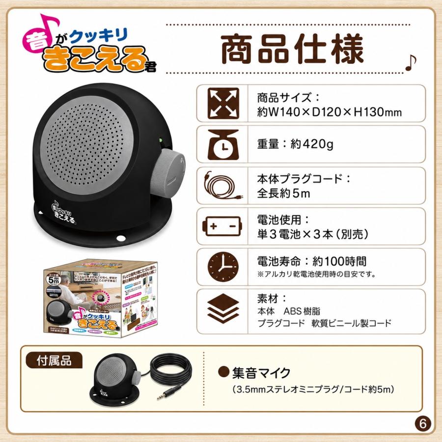 手元スピーカー 音がクッキリきこえる君 コード長5m 有線タイプ 電池