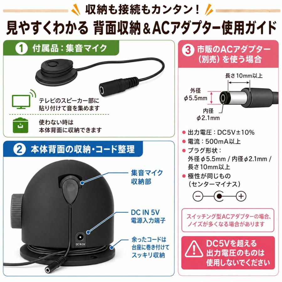 手元スピーカー 音がクッキリきこえる君 コード長5m 有線タイプ 電池