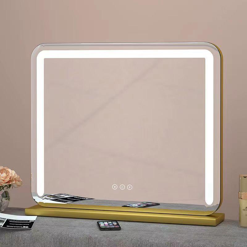 化粧鏡 自社製品 女優ミラー 卓上用 / 壁掛け ハリウッドミラー 幅50cm 60cm 大型化粧鏡 3色照明モード 明るさ調節可能 LEDバックライト付き10倍拡大鏡付き MR02の画像