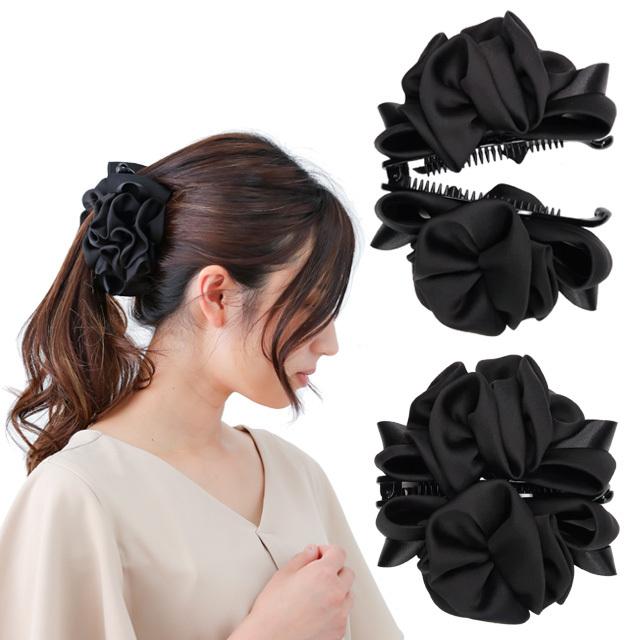バナナクリップ ｌサイズ ｍａｘボリューム 華 ブラック ヘアアクセサリー 即納 最大半額