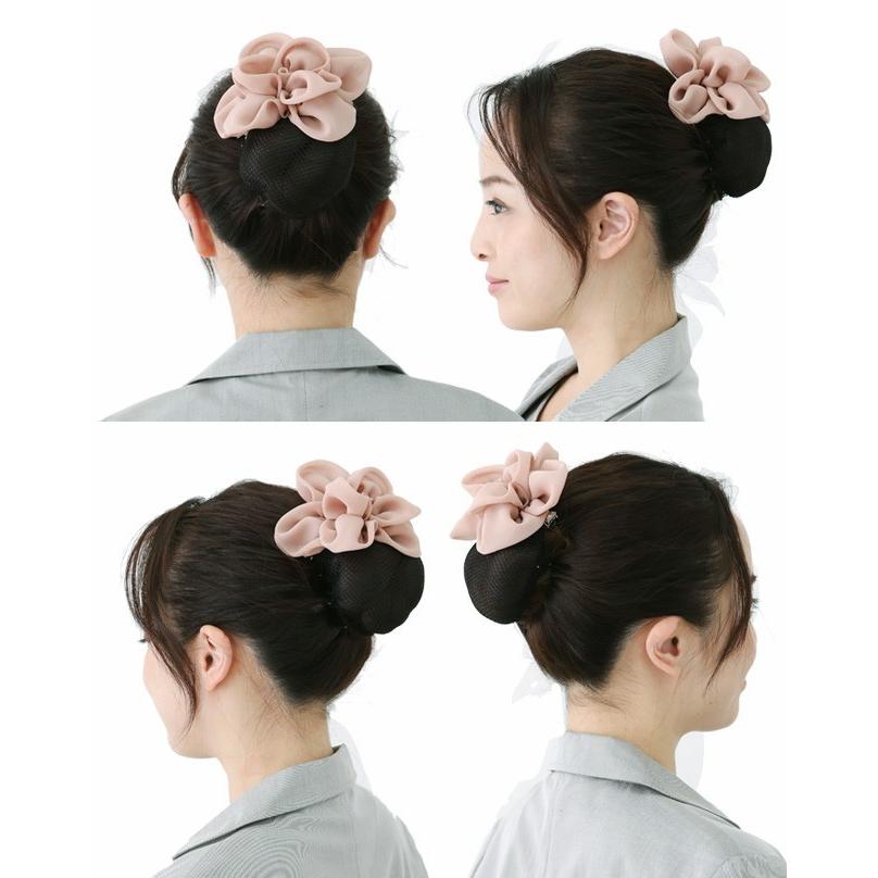 リボン バレッタ シニヨン ネット付 細編み ジョーゼットの一輪花 ヘアアクセサリー｜bijinkoeido｜04