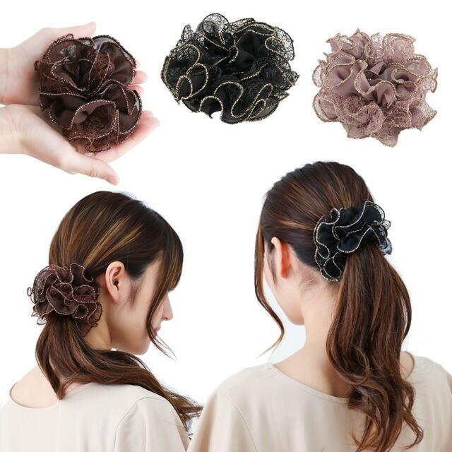 美人髪 シュシュ Lサイズ ふんわりメッシュにゴールドの縁取り 透ける素材 ヘアアクセサリー 2410 美人髪koeido ヘアアクセサリー 通販 Yahoo ショッピング