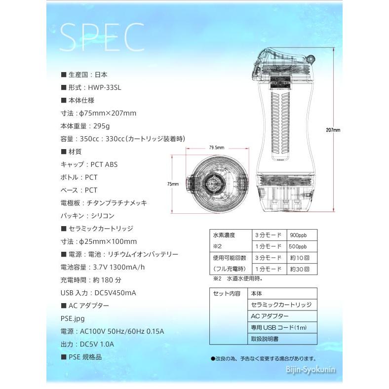 ジームス シルキー Gyms Silky HWP-33SL 充電式携帯型水素水生成器