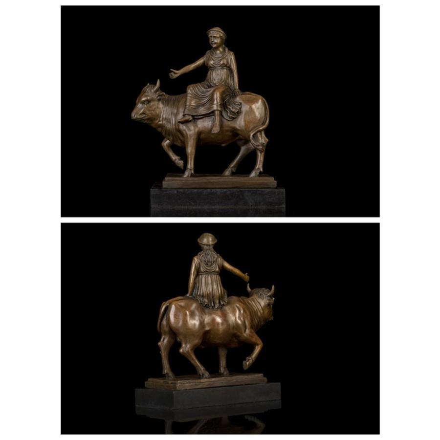 ブロンズ像牛に乗った少年インテリア彫刻銅像