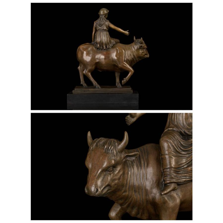 ブロンズ像牛に乗った少年インテリア彫刻銅像