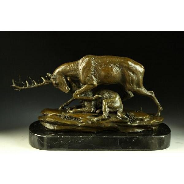 重量動物ブロンズ像『母子の鹿』◇33cm◇大名品P.J. Mene作銅像 -