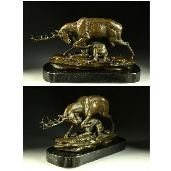 重量動物ブロンズ像『母子の鹿』◇33cm◇大名品P.J. Mene作銅像 重量