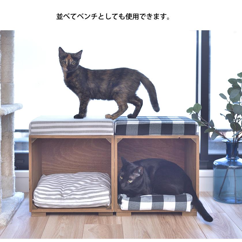 ペットと寛ぐ クッション付きスツール 木製 北欧 低め キューブ ペットと寛ぐ クッション付きスツール 木製 北欧 低め キューブ