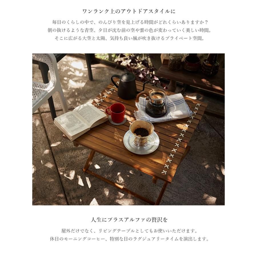 小さく畳める ロール天板 木製 フォールディングテーブル 正方形 幅60