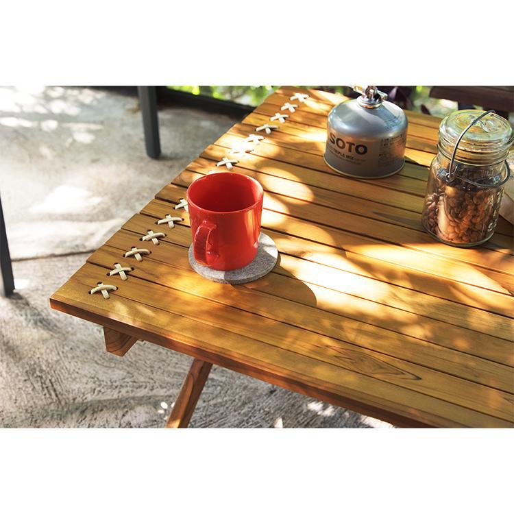 小さく畳める ロール天板 木製 フォールディングテーブル 正方形 幅60