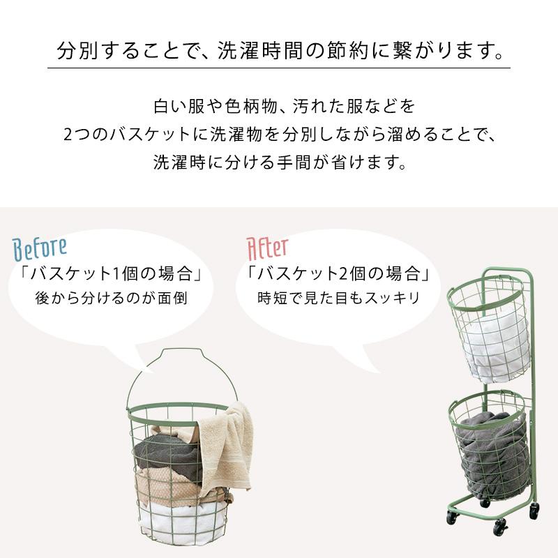 レトロ ランドリーバスケット 丸型 2段 ランドリーかご スリム