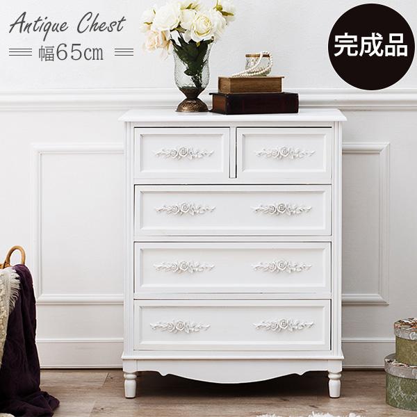 完成品 持ち手は薔薇のレリーフ アンティークチェスト 幅65 おしゃれ