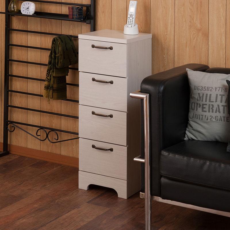 ホワイトウォッシュ カウンター下収納 チェスト 幅30 4段 引き出し