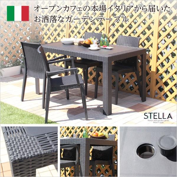 パラソル穴付き ラタン調 ガーデンテーブル 140×80 (送料無料
