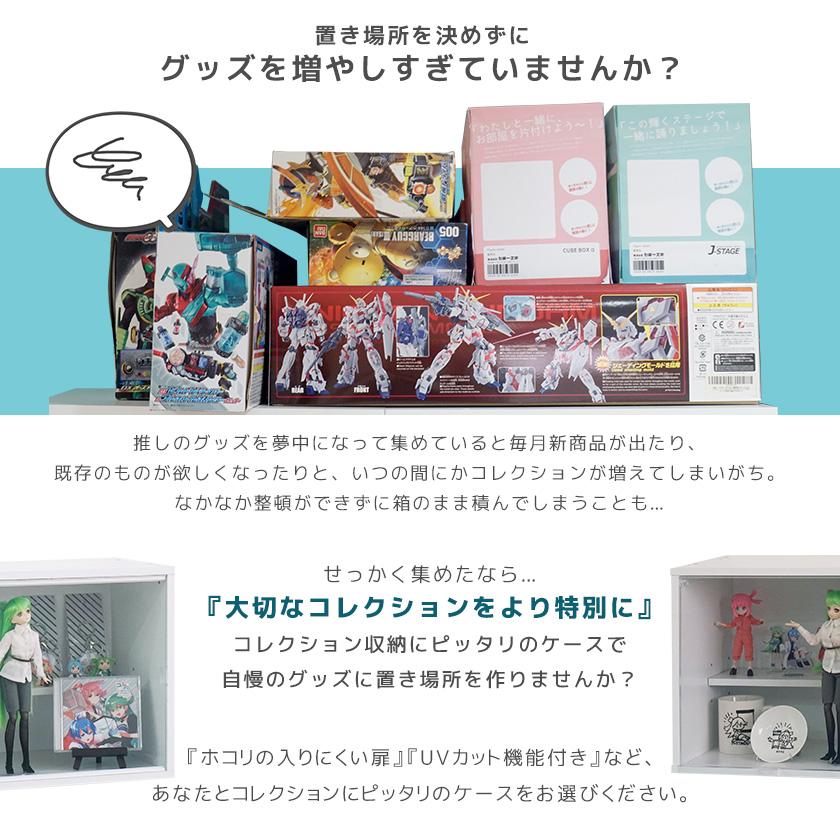 完成品3種の透明扉とひな壇付き コレクションケース キューブボックスα