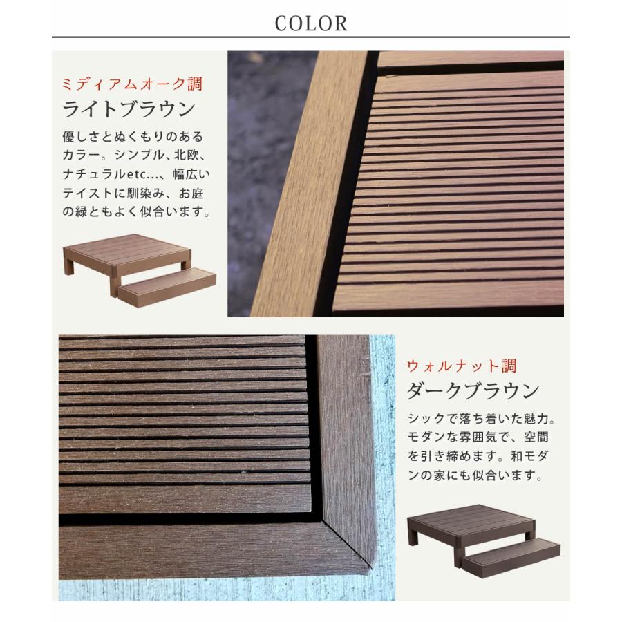 （配送不可）樹脂製ウッドデッキ 縁台 ステップ台付き人工木ウッドデッキ 人工木 ウッドデッキ 90×90 ステップ付き 置くだけ DIY キット 樹脂
