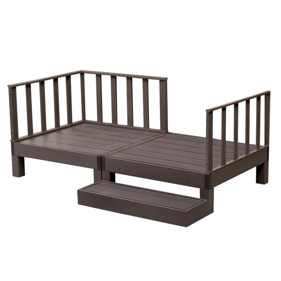 2台セット 人工木 ウッドデッキ フェンス＆ステップ付き 腐らない 樹脂