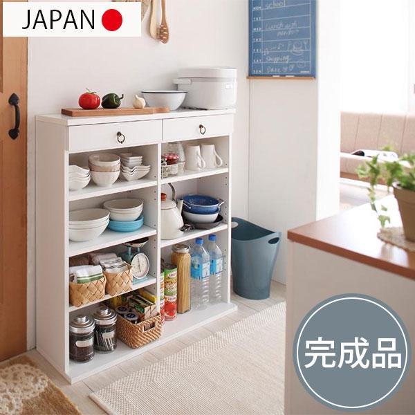 スリム設計 薄型 キッチンラック 幅89cm ミニ食器棚 完成品 幅90