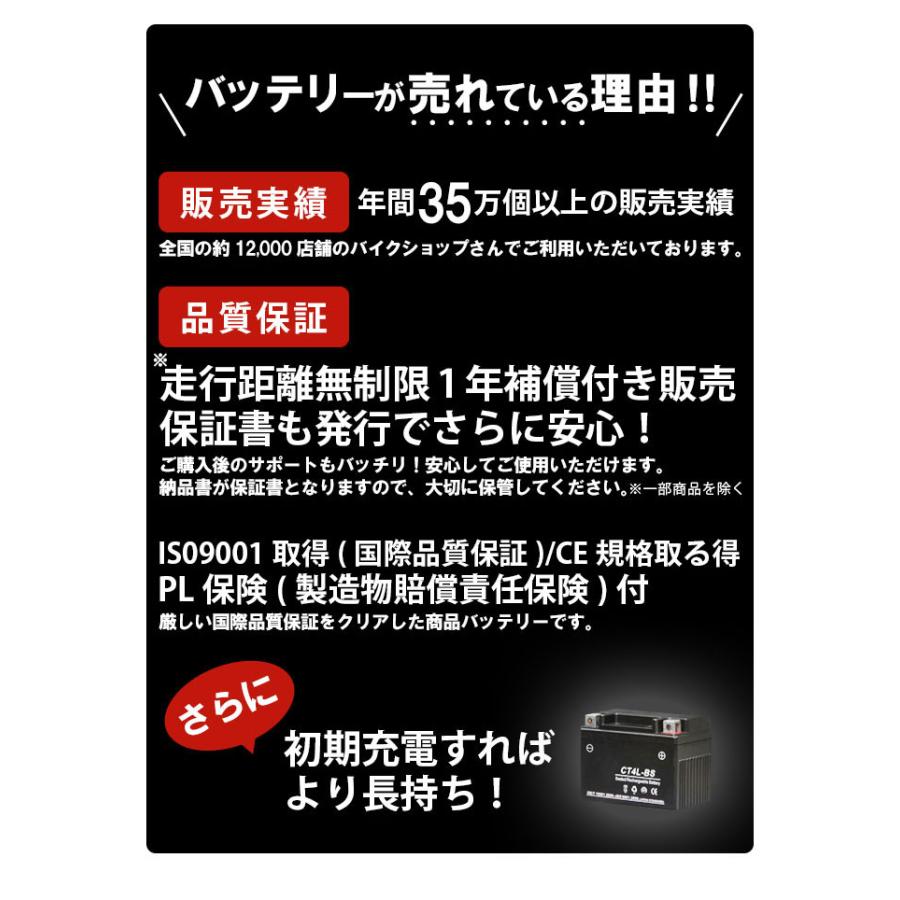 バイクバッテリー GT4B-5 YT4B-BS互換 NT4B-5 充電済み 1年補償付 新品 バイク バッテリー バイクパーツセンター｜bike-parts-center｜06