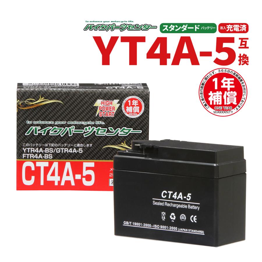 YTR4A-BS互換 CT4A-BS バイクバッテリー ライブDio モンキー 1年間保証 新品 バイクパーツセンター